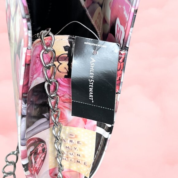 Ashley Stewart Love Collage Clutch & Shoulder Bag Chain Strap NWT - Picture 4 of 14